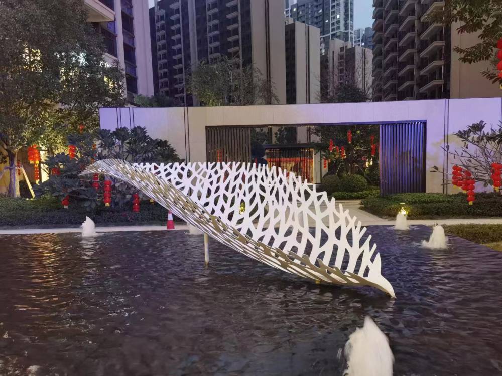 广州不锈钢雕塑生产厂家 叶子镂空板雕塑 水景园林景观雕塑定制