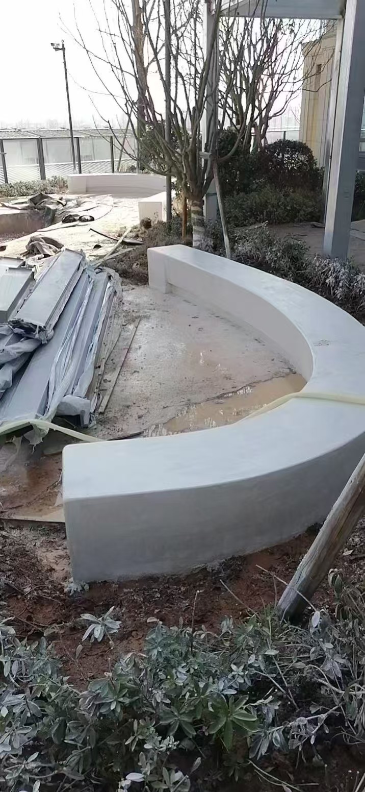 无机泰科磨石圆形树池坐凳施工装饰 聚合物泰克石座椅整体浇筑