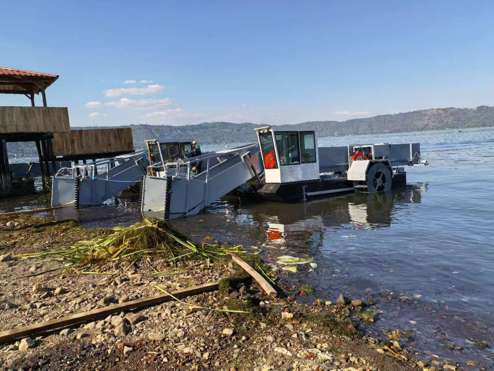 水草收割船作业场景图